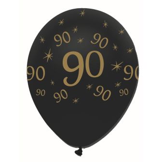 Black and Gold 90 Latex Balloons Pearlescent All Round Print