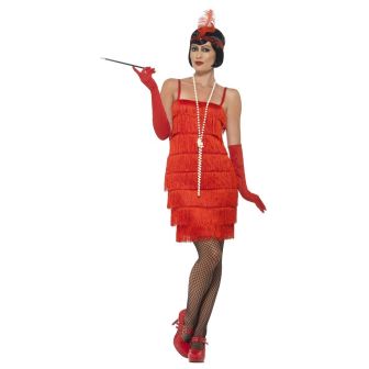Flapper Costume Red with Short Dress Headband & Gloves