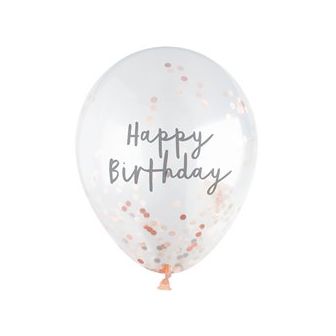 'Happy Birthday' Balloons with Rose Gold Confetti