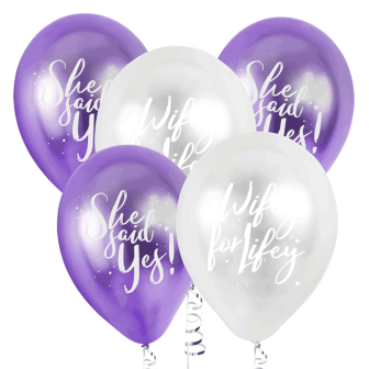 New Chrome Lilac & Silver Hen Party Latex Balloons - 5pk