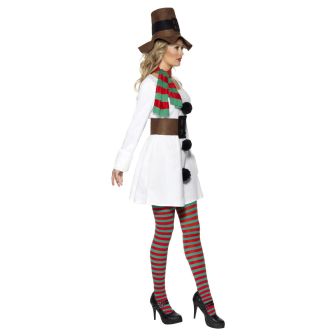 Miss Snowman Costume White with Dress Hat Scarf & Belt (L)