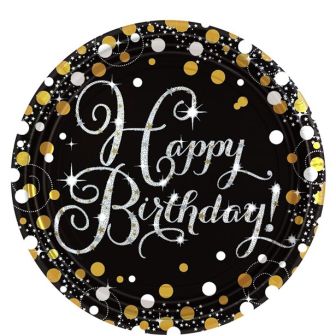 Sparkling Gold Celebration Range Happy Birthday Plates - 8pk 