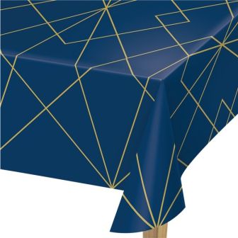 Navy & Gold Plastic Table Cover 