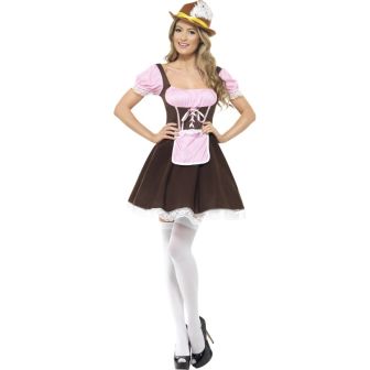 Tavern Girl Costume Brown Short Dress with Attached Apron