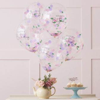 Floral Confetti Happy Birthday Balloons - 5pk