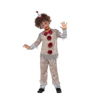 Vintage Clown Boy Costume Grey & Red with Top Trousers & Headband