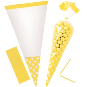 Yellow Polka Dot Cello Sweet Cones - 10pk