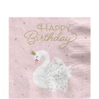 Lovely Swan Birthday Napkins - 16pk